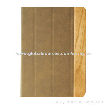 Natural Wooden Stand Folio Leather Case for iPad Mini, Built-in Magnetic Closure